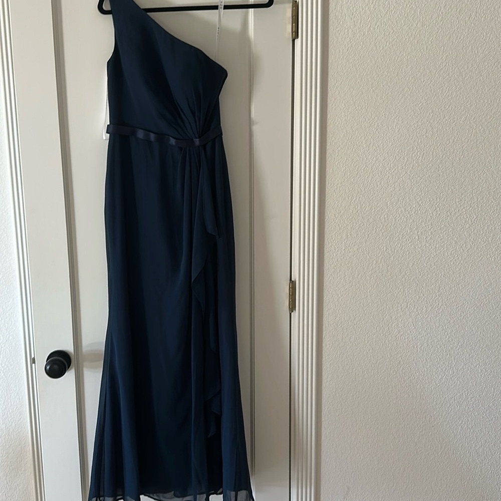 Azazie navy blue Liza bridesmaid dress